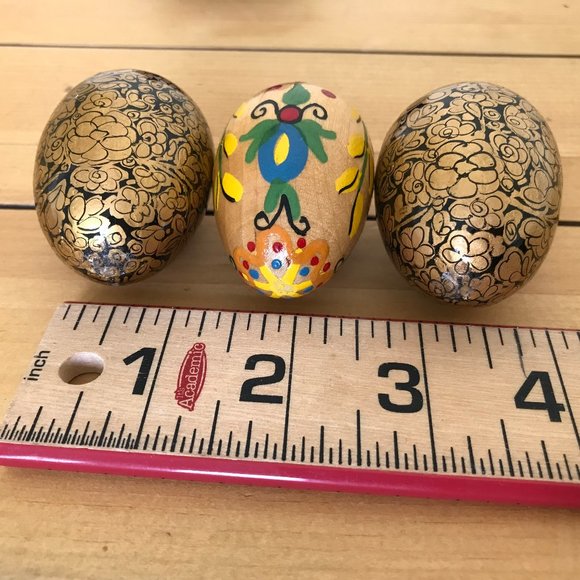 Wooden Hand Decorated Eggs Ukrainian Floral & Black and Gold Modern Design 2.75" - Picture 7 of 8